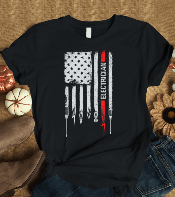 T-Shirt: American Flag Electrician Tools T-Shirt American Flag Electrician Tools T-Shirt