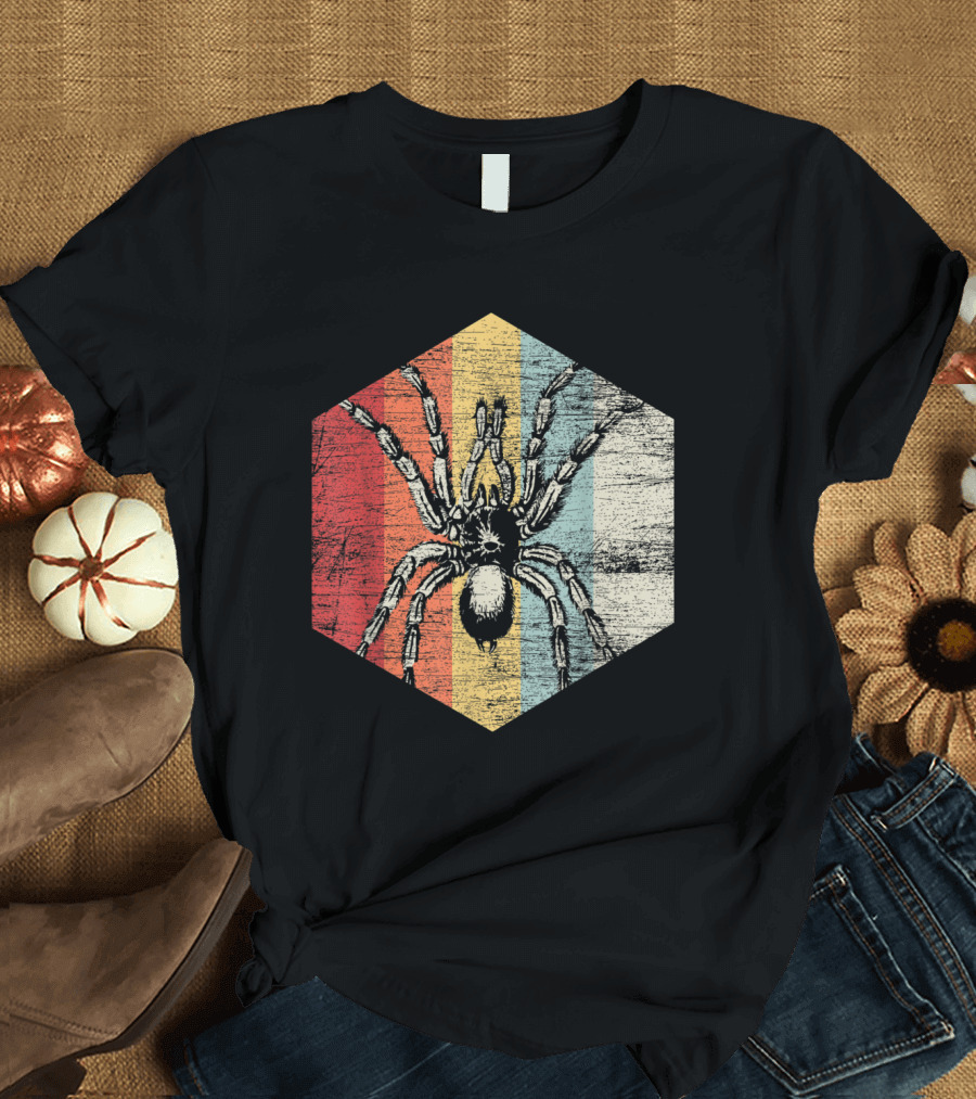 Scary Spider Halloween Tarantula Retro Hexagon T-Shirt
