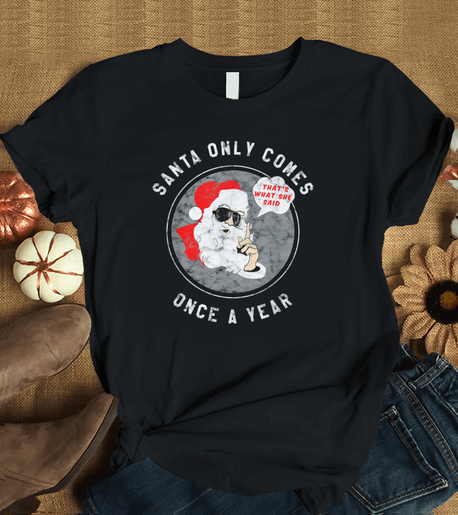 Santa Only Comes Once a Year Funny Christmas Joke Party Holiday Xmas T-Shirt