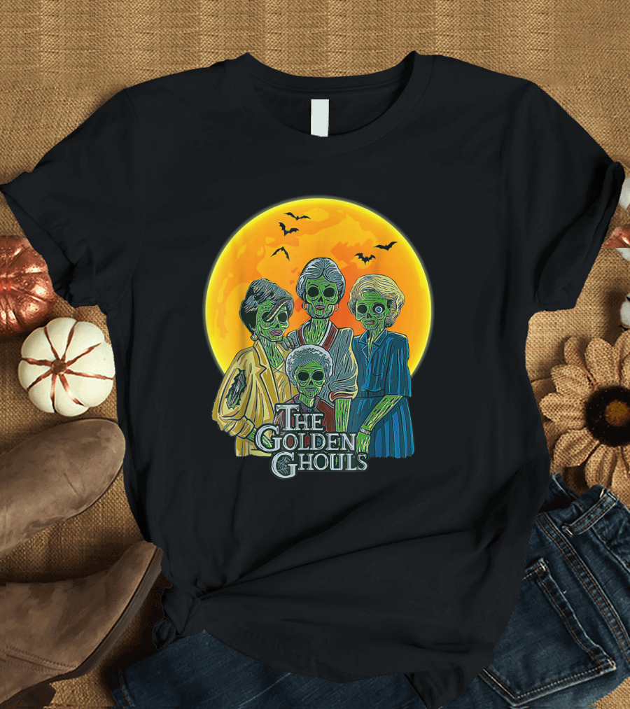The Golden Ghouls Vintage Custom Halloween Retro Moon Bats T-Shirt