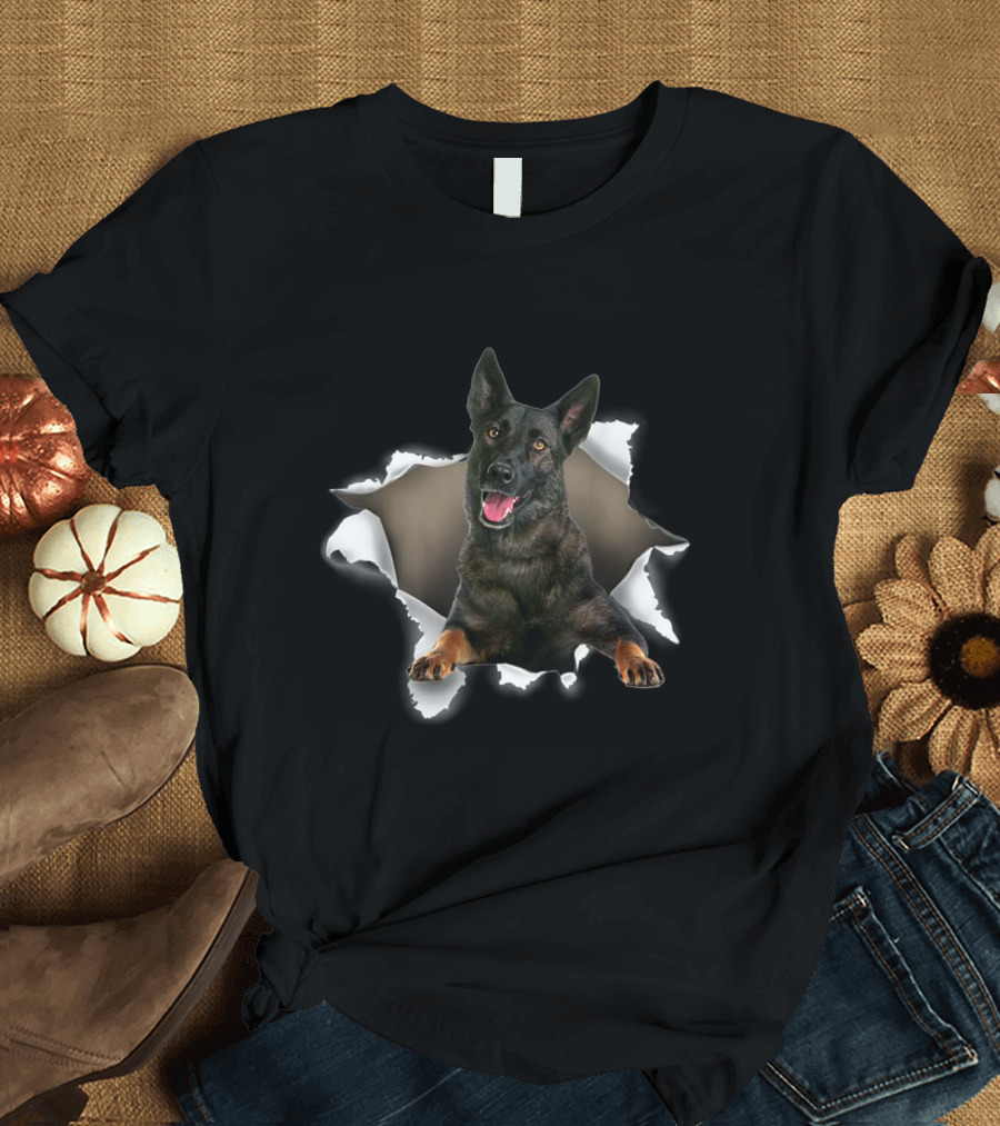 Dutch Shepherd Dog Torn Through Paper Effect T-Shirt