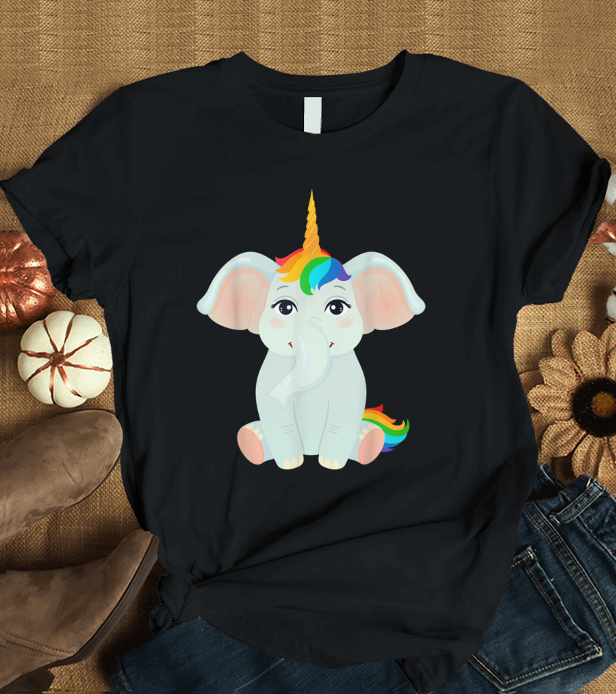 Elephant Unicorn Rainbow Horn Fantasy T-Shirt