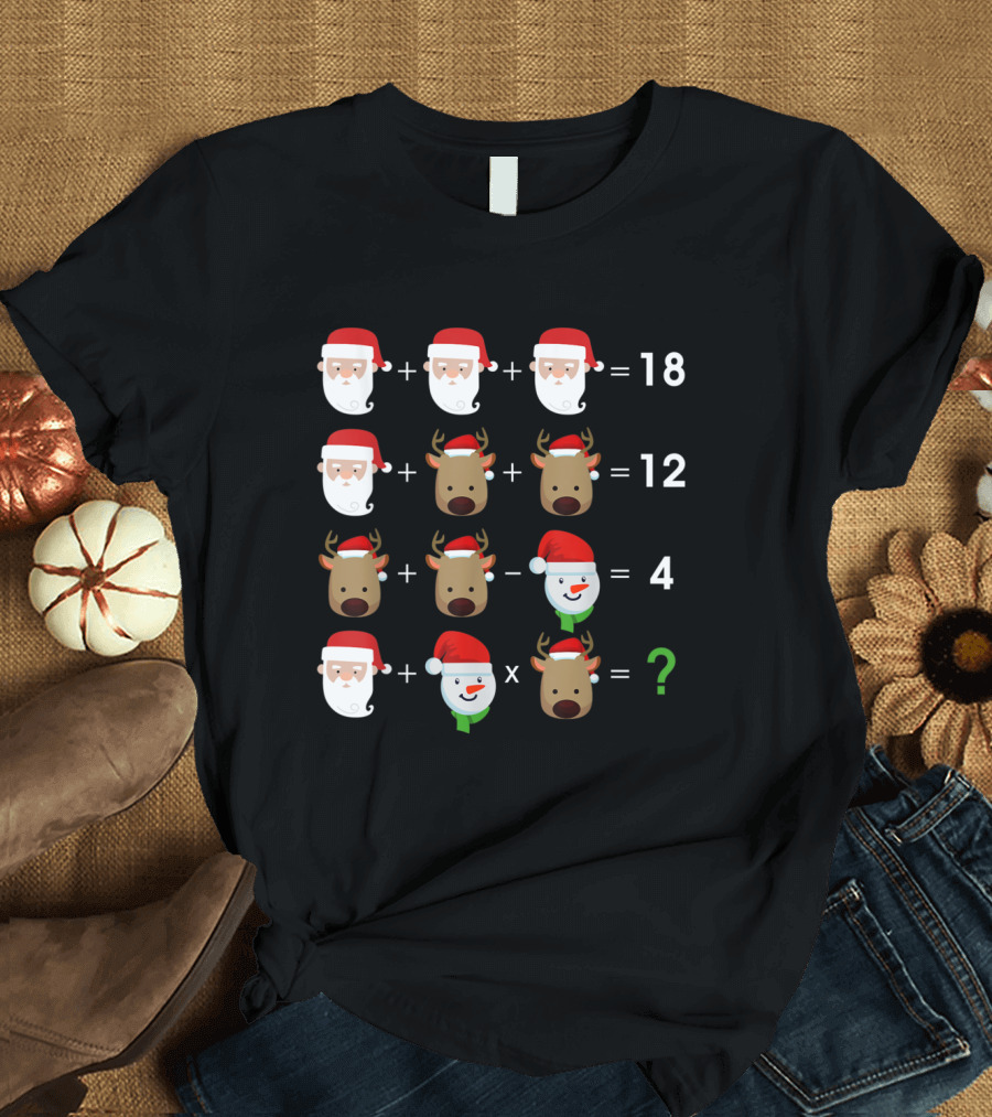 Santa Reindeer Snowman Order of Operations Math Puzzle T-Shirt