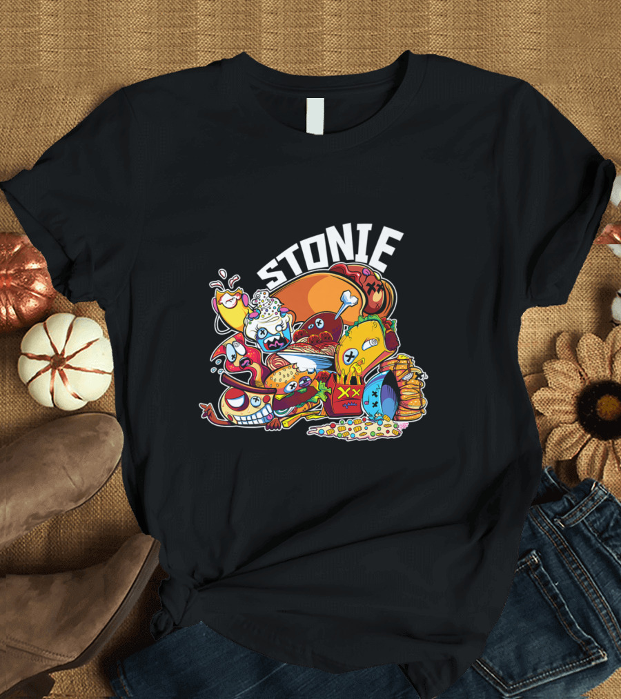Stonie Cartoon Food Characters Mountain T-Shirt