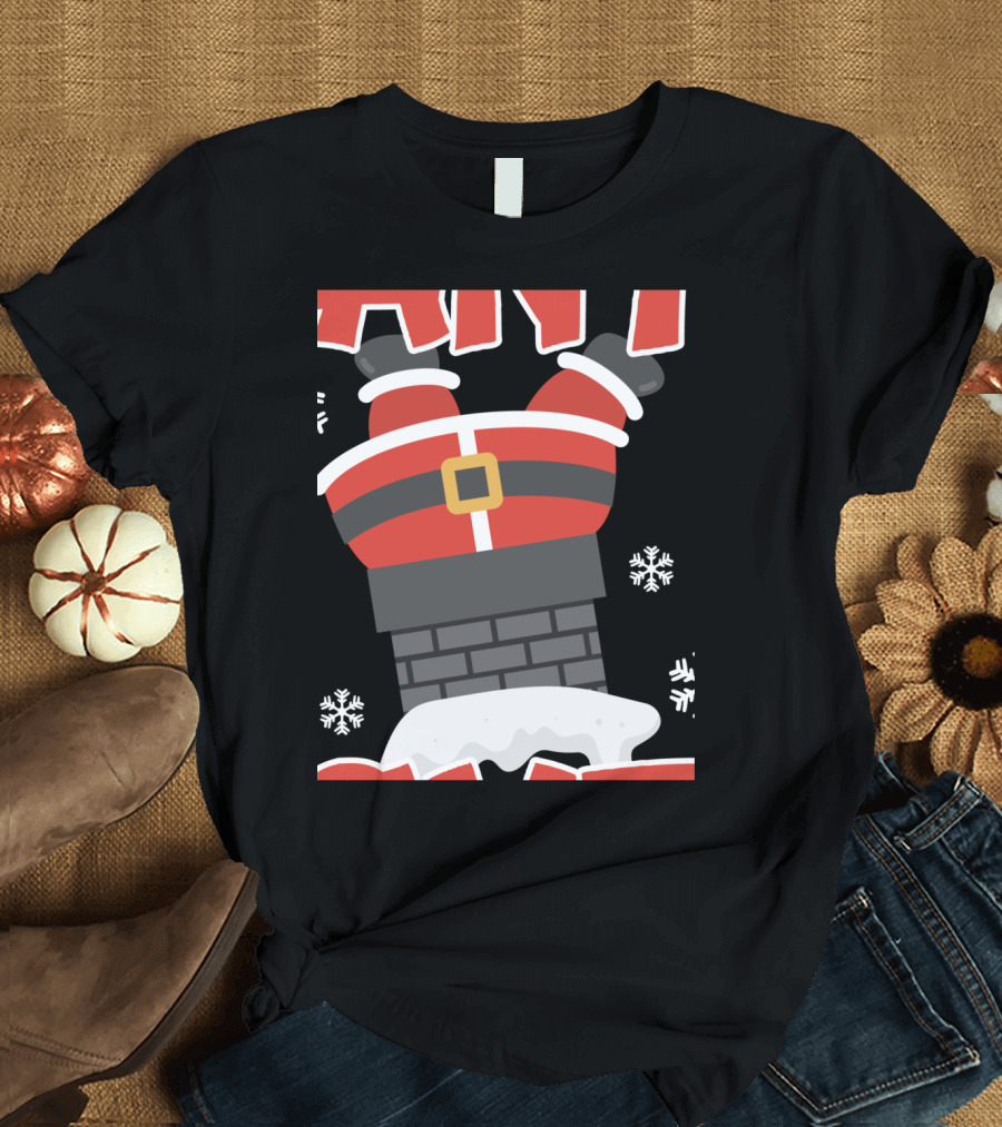 Naughty Santa Stuck in Chimney Funny Inappropriate Snowflakes T-Shirt