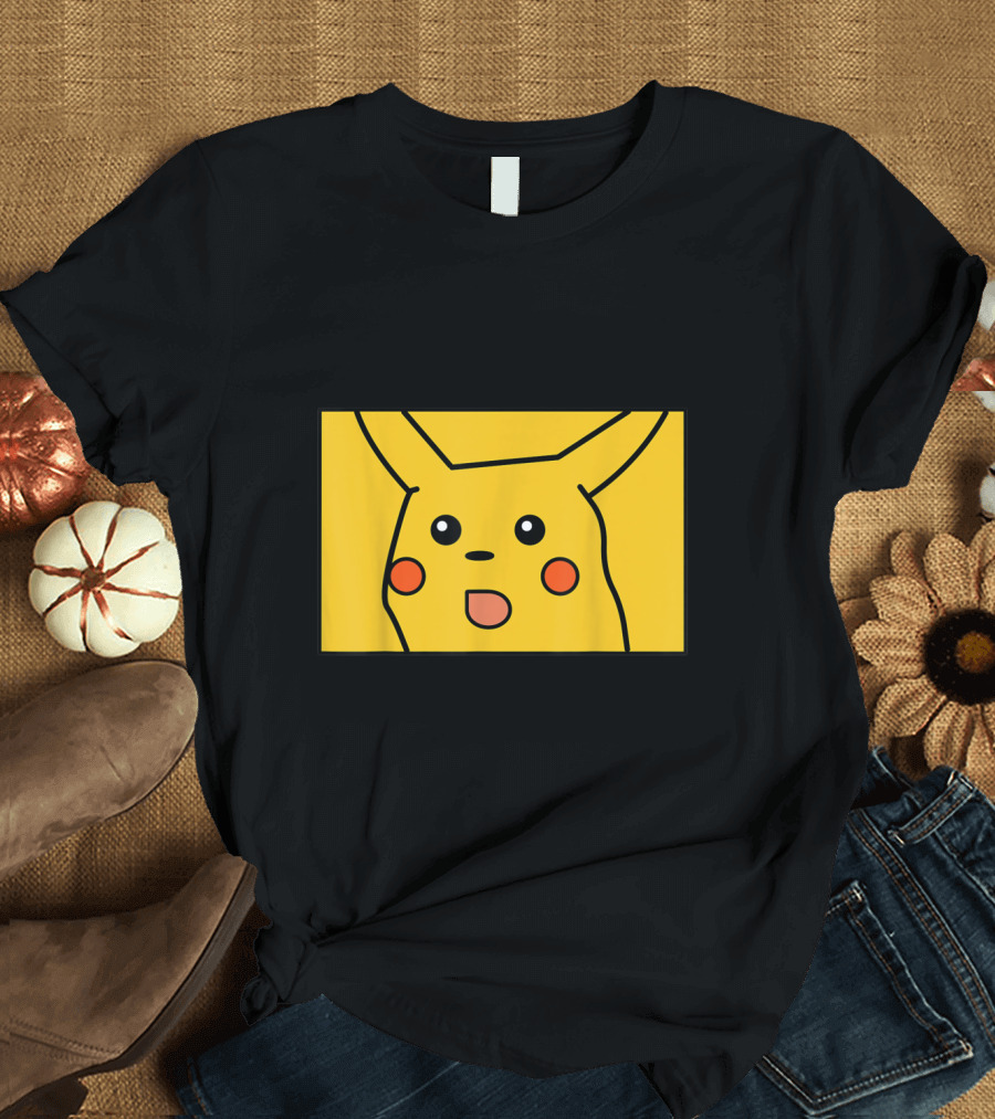 Surprised Pikachu Face Meme Yellow Background T-Shirt