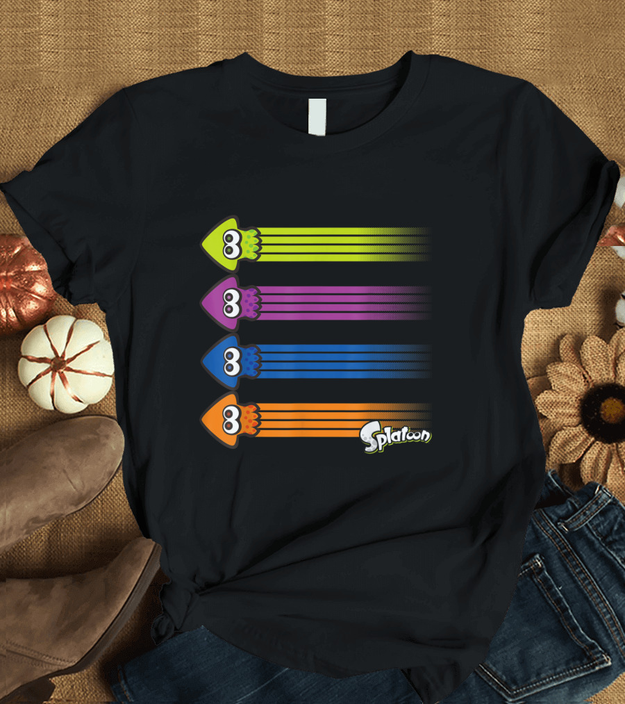 Splatoon Inkling Team Squid Color Streaks Green Purple Blue Orange T-Shirt