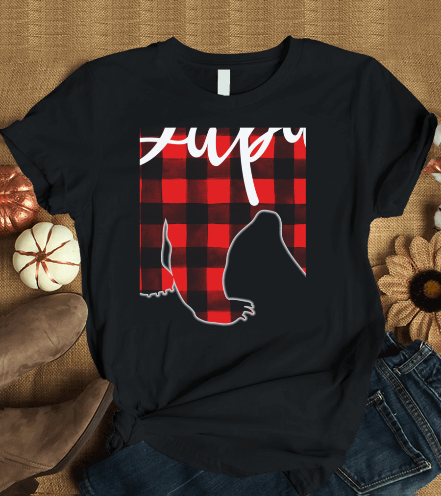 Red Plaid Buffalo Check Papa Bear Matching Family Dad T-Shirt