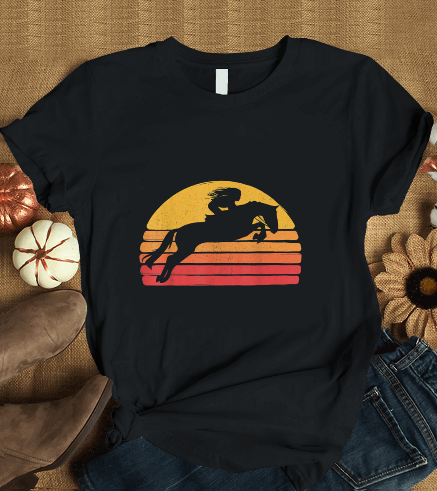 Vintage Equestrian Retro Horse Riding Sunset T-Shirt