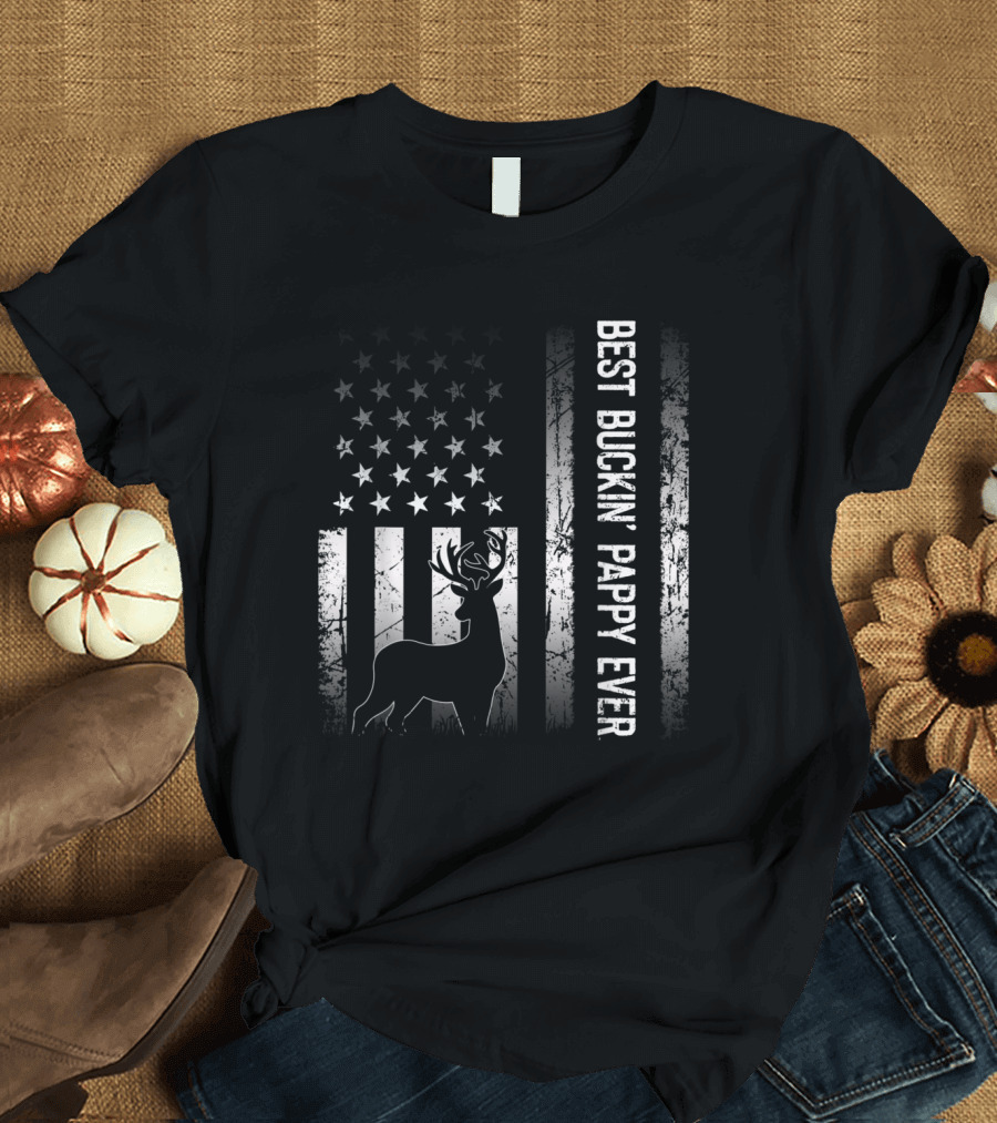 Best Buckin' Pappy Ever American Flag Deer Silhouette T-Shirt