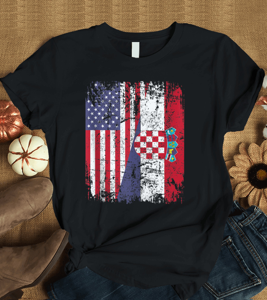 CROATIAN ROOTS American Flag Croatia Emblem T-Shirt