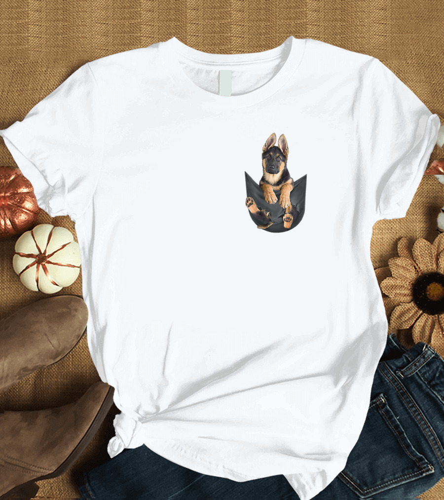 German Shepherd Puppy in Pocket Dog T-Shirt