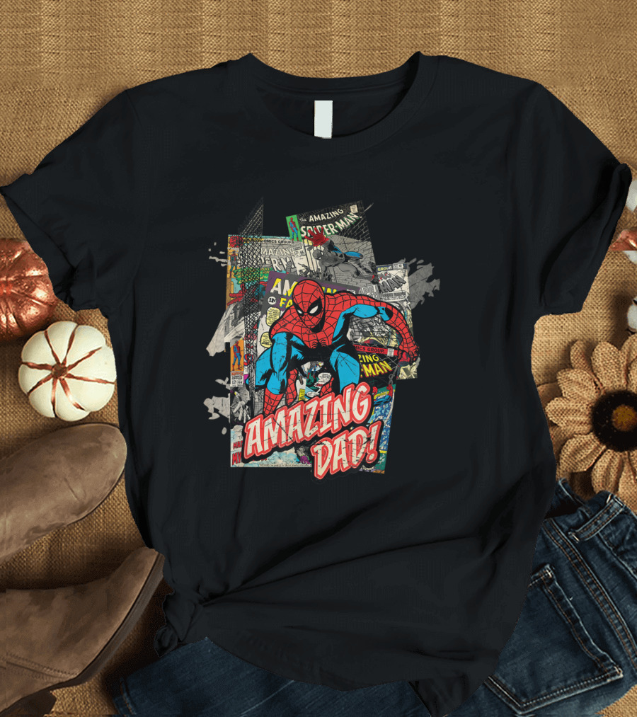 Marvel Spider-Man Amazing Dad Comic Art Collage T-Shirt