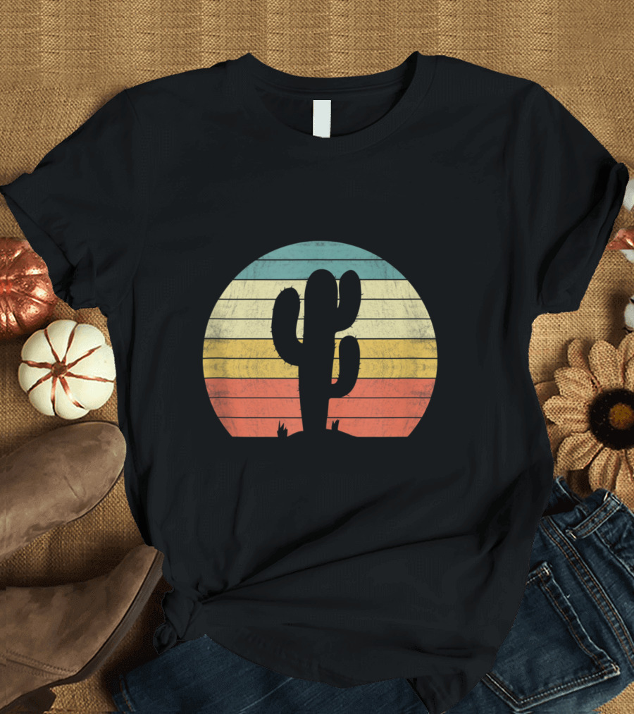 Retro Saguaro Cactus Sunset Vintage Opuntia Cactaceae T-Shirt