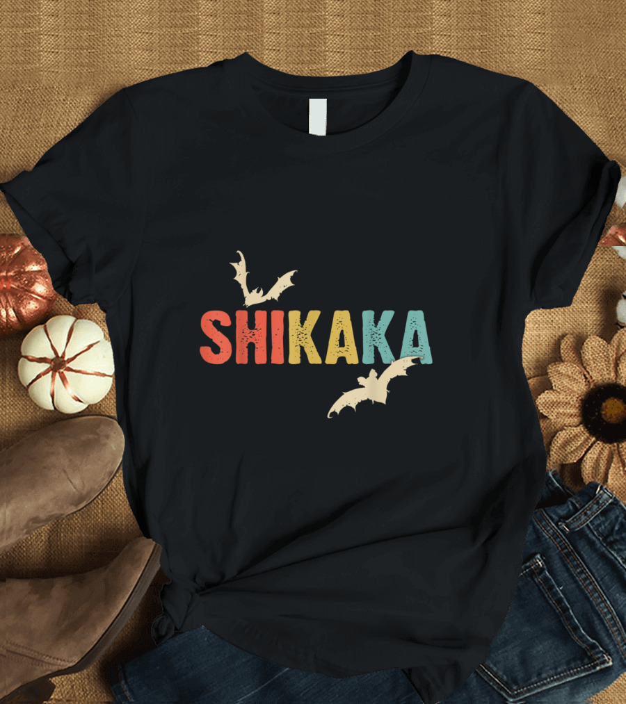 Shikaka Bat Vintage White Bat Lovers Colorful Text and Bats T-Shirt