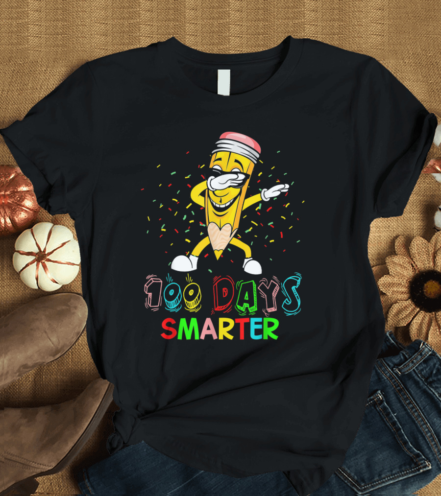 100 Days Smarter Dabbing Pencil Teacher Student T-Shirt