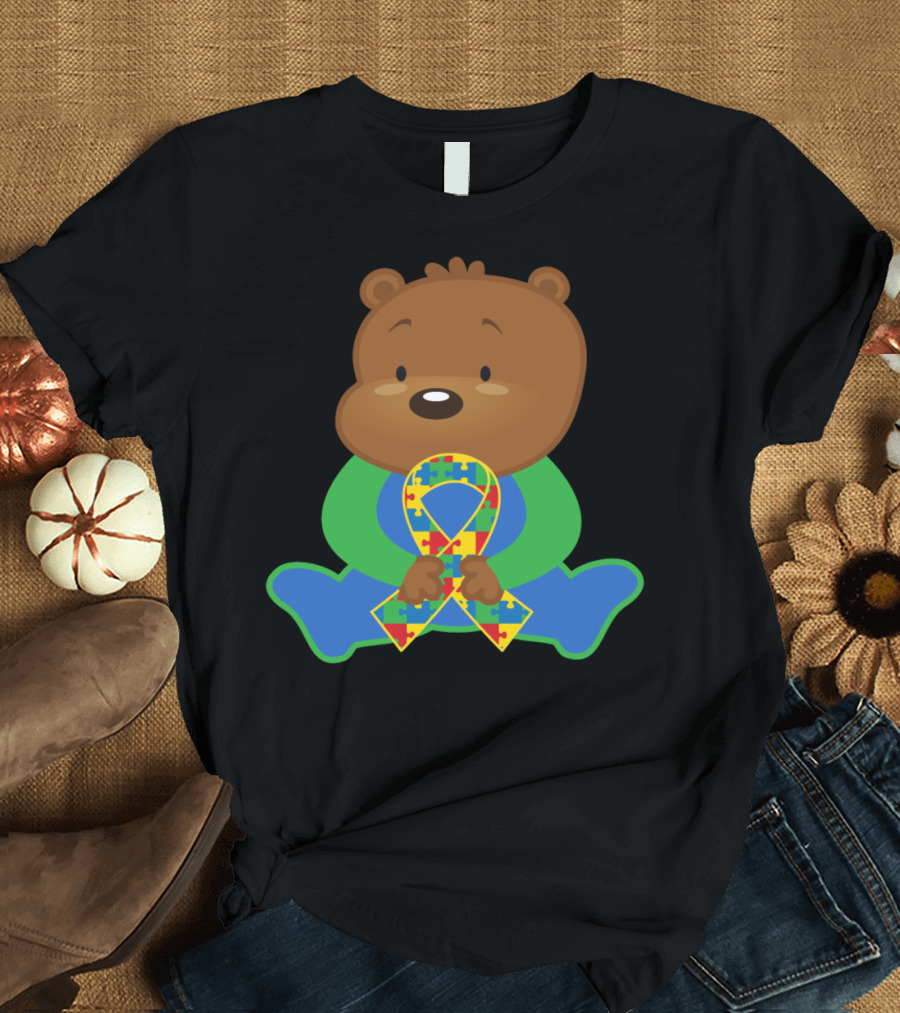 Autism Awareness Puzzle Ribbon Bear T-Shirt
