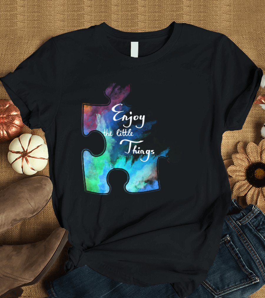 Enjoy the Little Things Colorful Puzzle Piece Autism Women’s T-Shirt