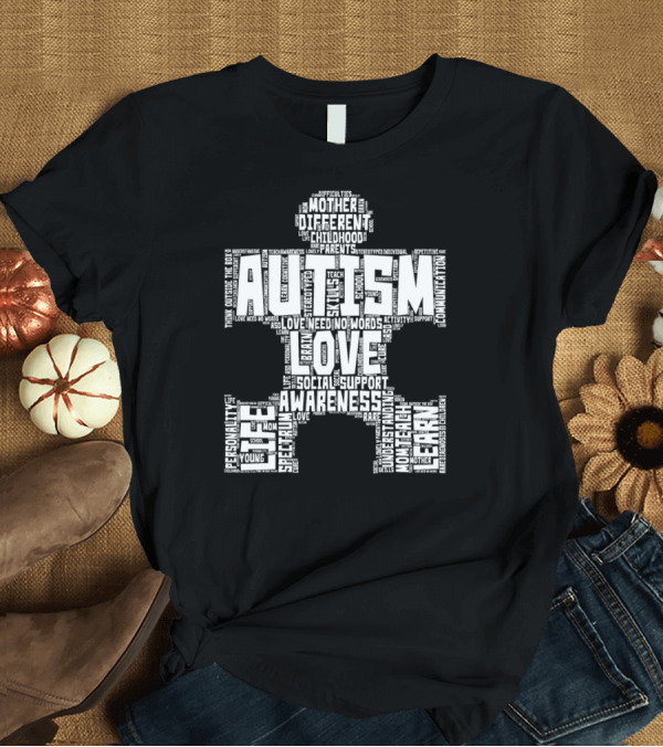 T-Shirt: Autism Awareness Love Support Text Figure Men's T-Shirt Autism Awareness Love Support Text Figure Men's T-Shirt