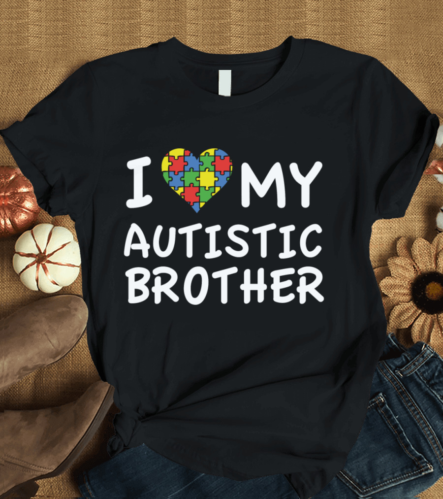 I Love My Autistic Brother Puzzle Heart T-Shirt