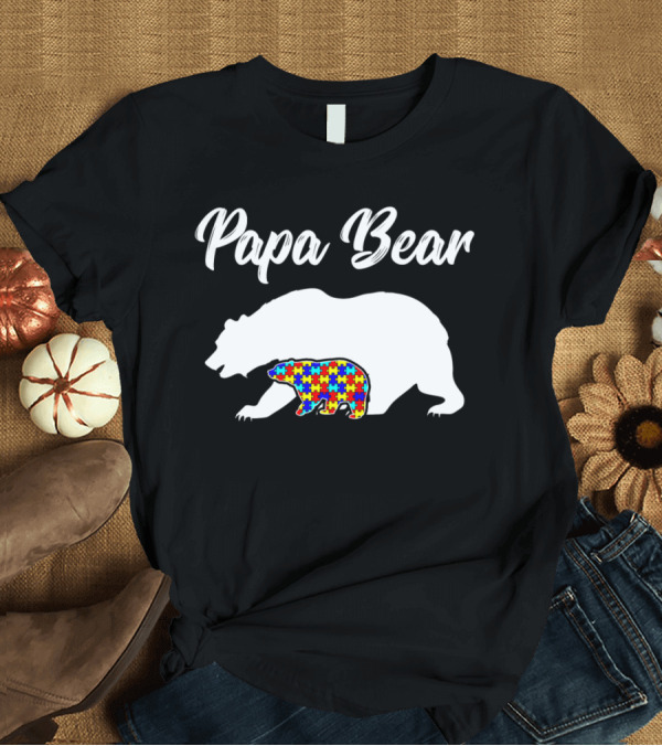 T-Shirt: Papa Bear Autism Awareness Dad Men's Puzzle Bear T-Shirt Papa Bear Autism Awareness Dad Men's Puzzle Bear T-Shirt