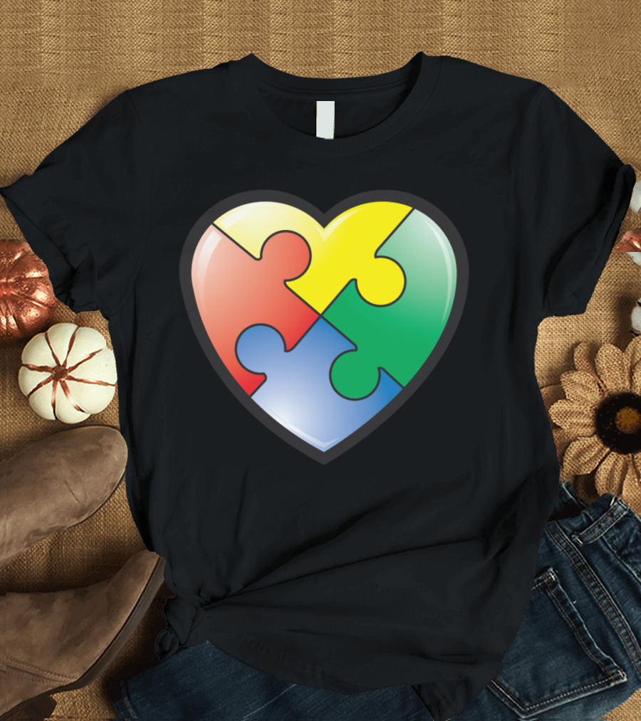 Autism Awareness Heart Puzzle Piece Multicolor T-Shirt