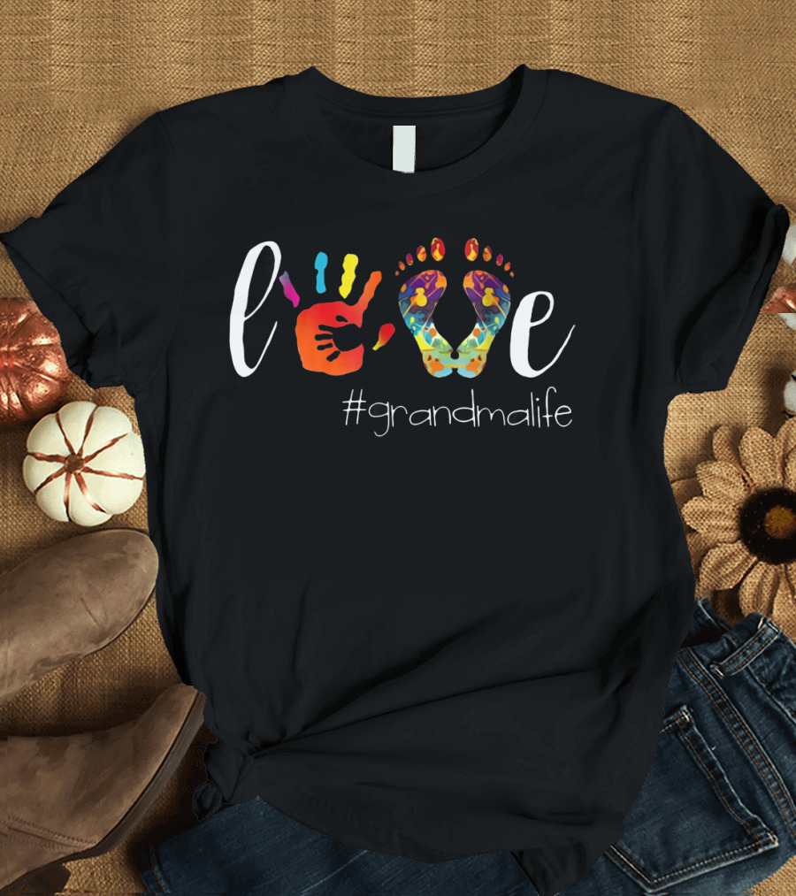 Love Grandma Life Hand Footprint T-Shirt