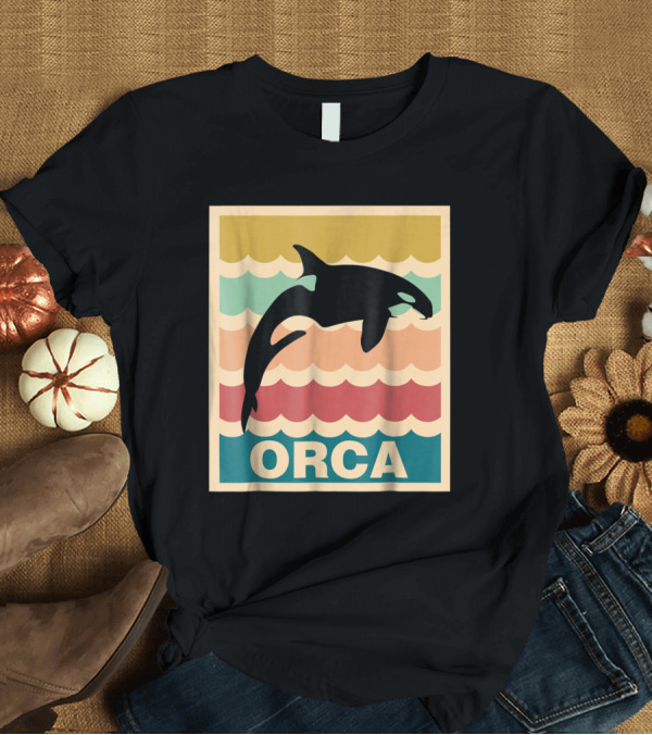 T-Shirt: Orca Vintage Killer Whale Retro Waves Colorful T-Shirt Orca Vintage Killer Whale Retro Waves Colorful T-Shirt