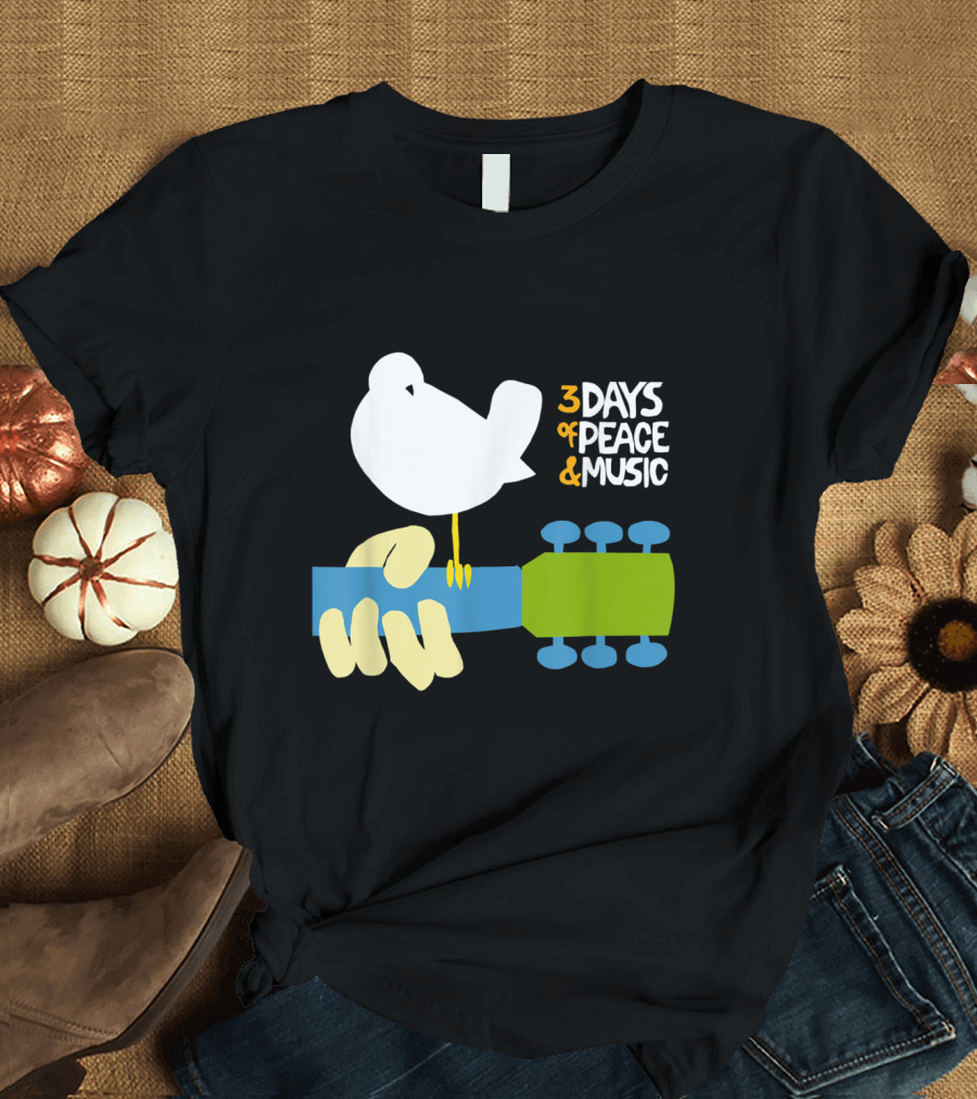 3 Days of Peace and Music Woodstock Bird Guitar T-Shirt