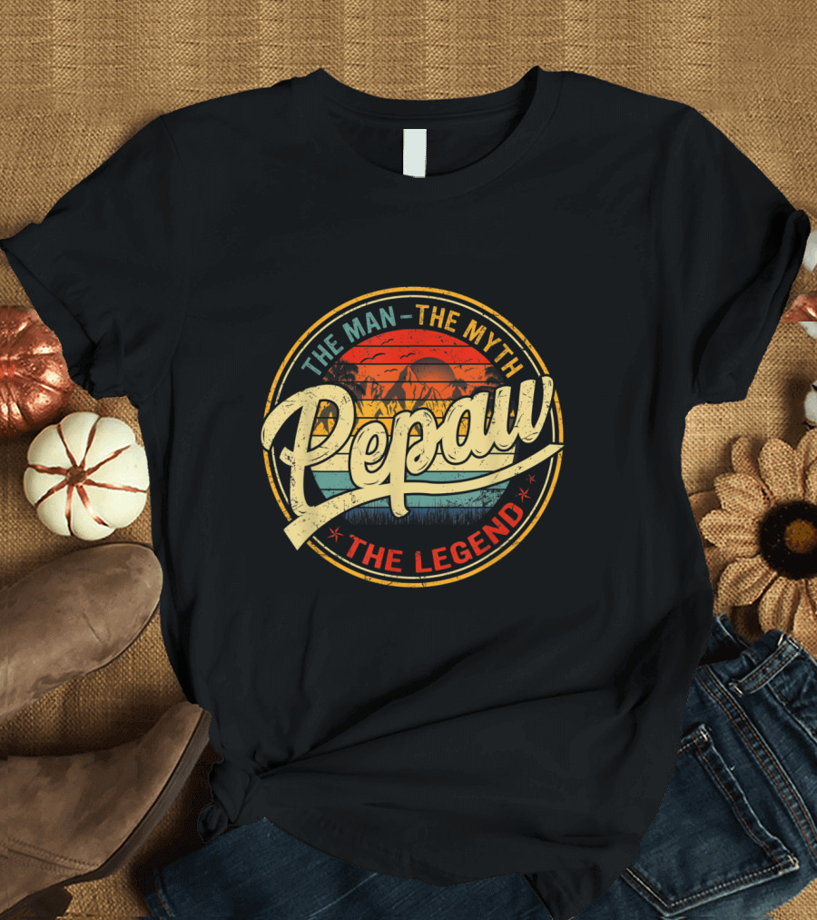Pepaw The Man The Myth The Legend Vintage Retro Sunset Badge T-Shirt