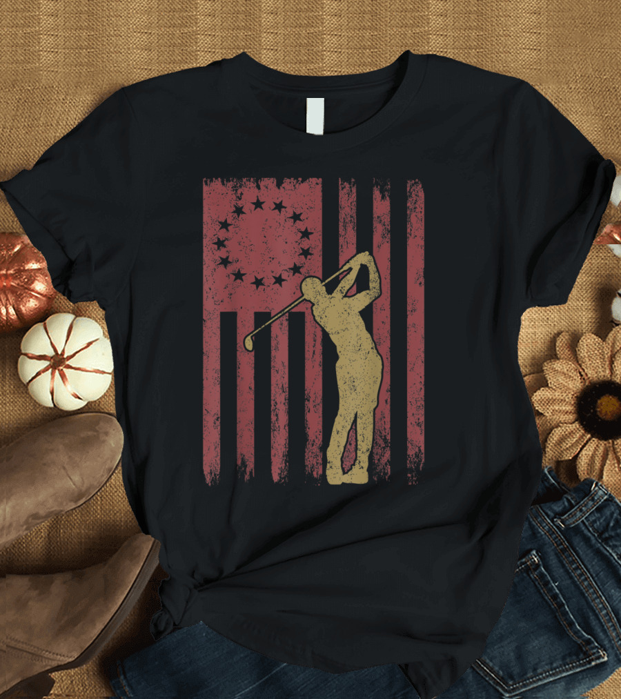 Vintage Betsy Ross Flag American Patriotic Golfer T-Shirt