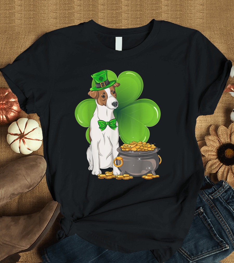Jack Russell Terrier St Patricks Day Leprechaun Clover Pot of Gold T-Shirt