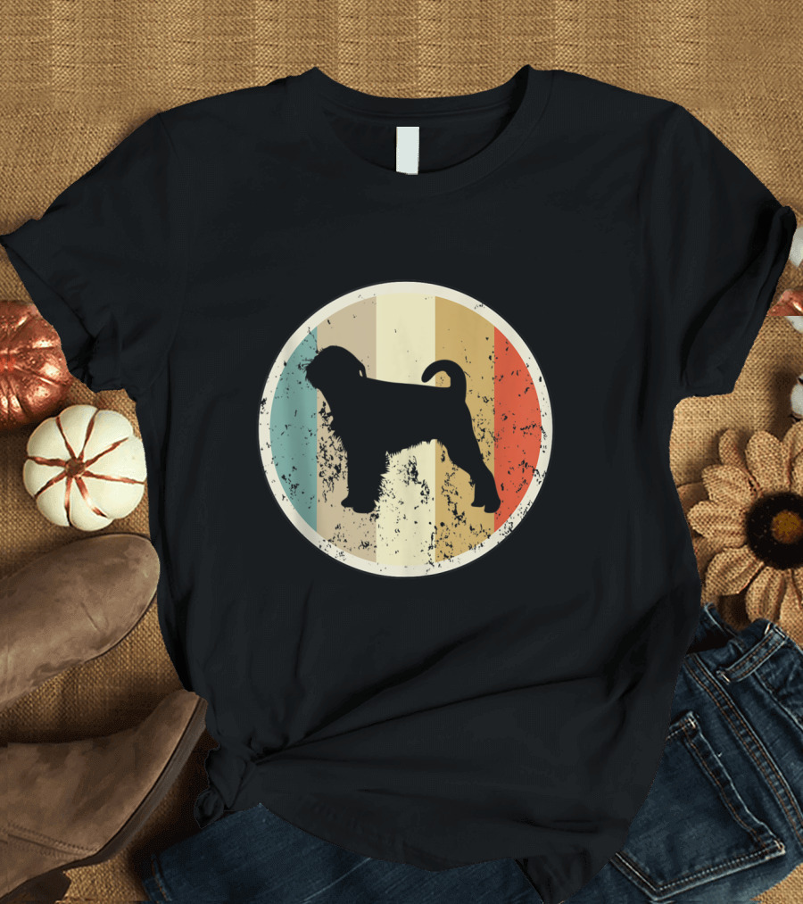 Retro Grunge Brussels Griffon Silhouette Vintage Stripes T-Shirt