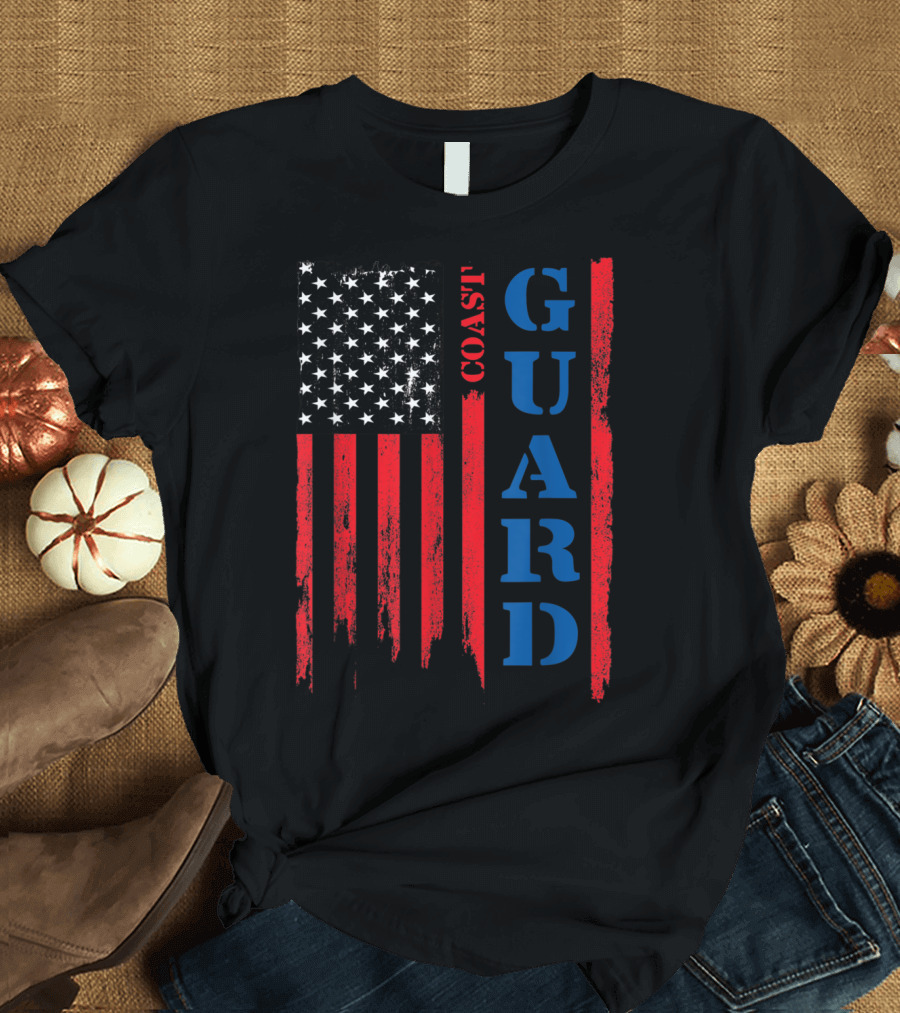 Coast Guard U.S. Flag Vertical Coast Guard Text T-Shirt