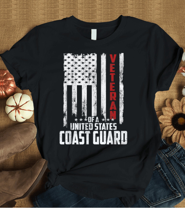T-Shirt: Veteran United States Coast Guard with Distressed American Flag T-Shirt Veteran United States Coast Guard with Distressed American Flag T-Shirt