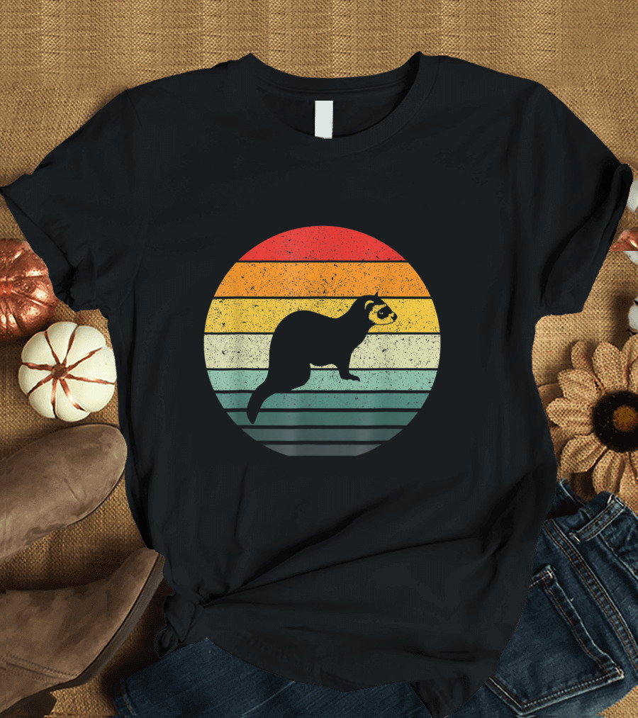Vintage Ferret Retro Stripes Circle T-Shirt