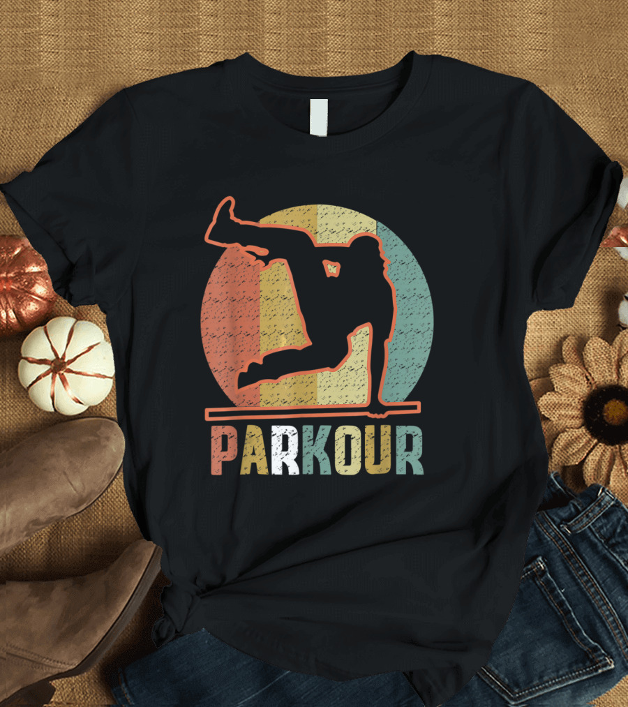 Vintage Parkour Retro Silhouette Circle T-Shirt