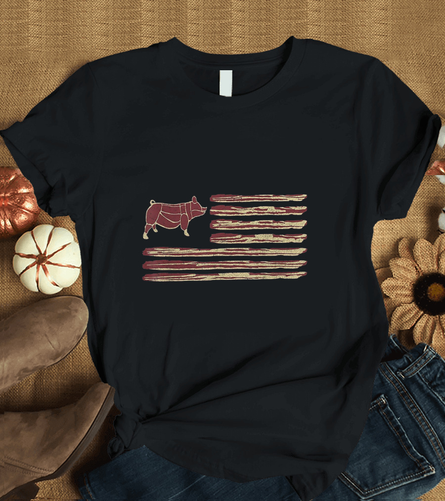 Bacon Flag Pig Strips Iconic Meat Stripes T-Shirt