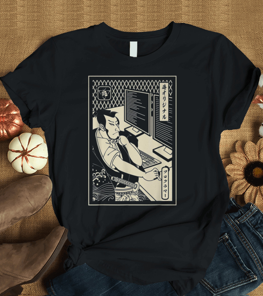 Funny Programmer Samurai Warrior Computer Programmer Kanji T-Shirt