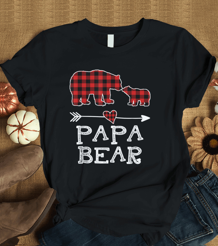 Papa Bear Red Plaid Buffalo Family Christmas T-Shirt