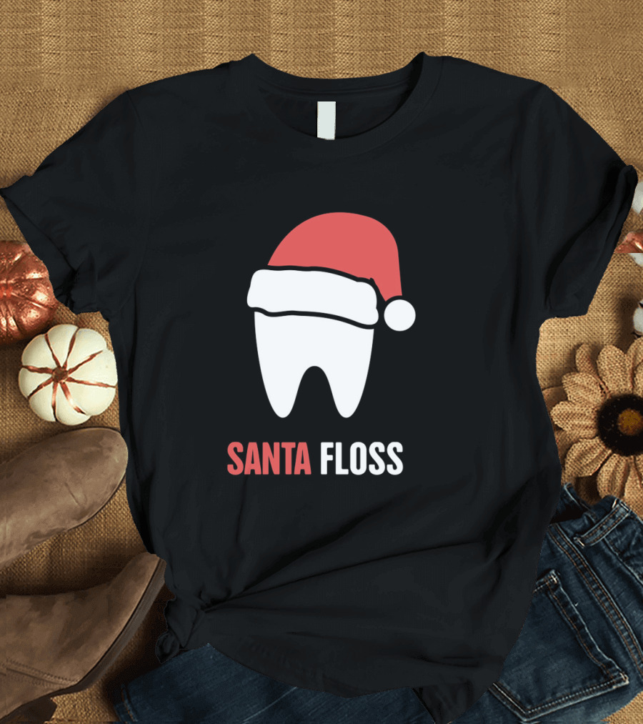 Santa Floss Tooth with Christmas Hat Dentist T-Shirt