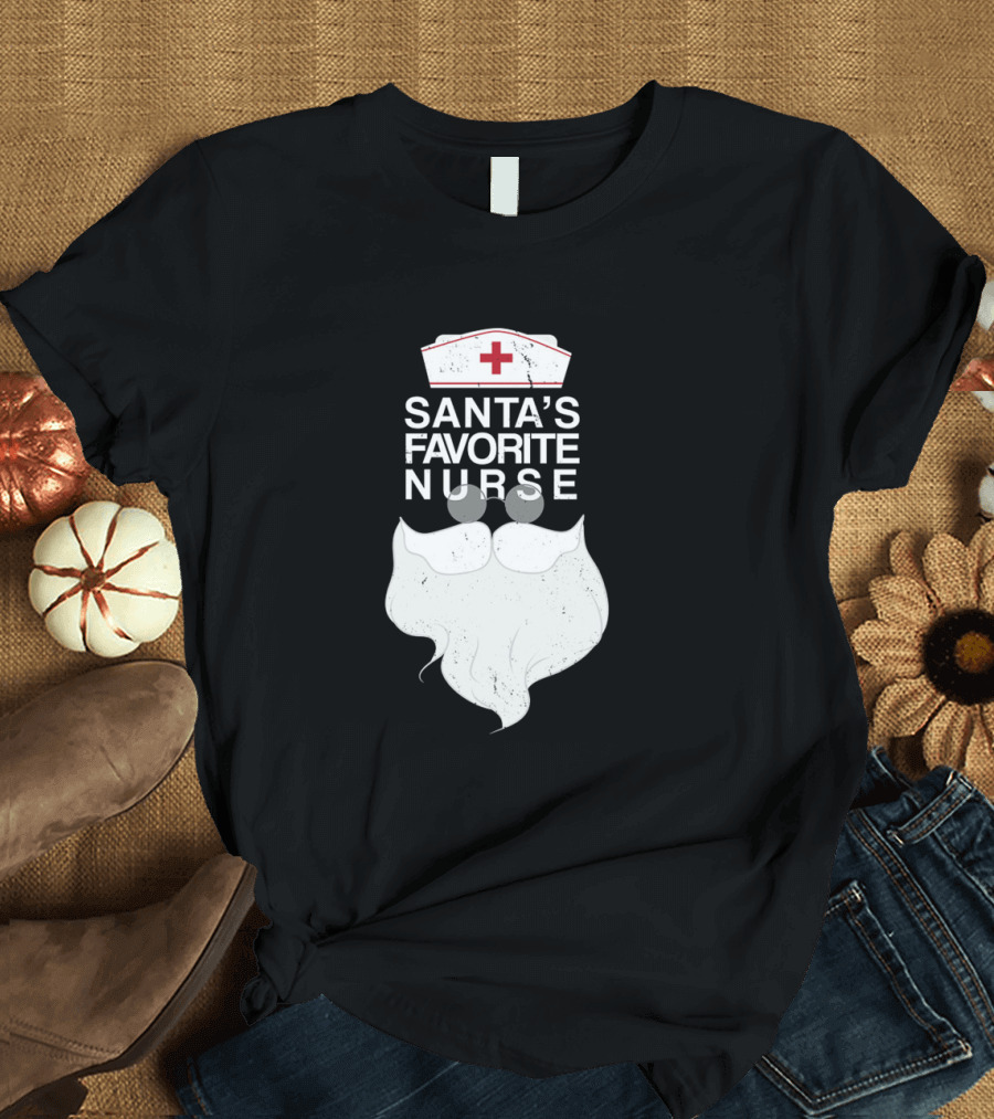 Funny Christmas Santa's Favorite Nurse Santa Nurse T-Shirt