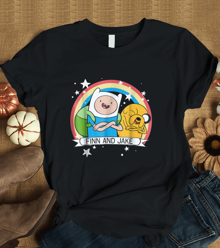 CN Adventure Time Finn and Jake Rainbow Stars Banner T-Shirt