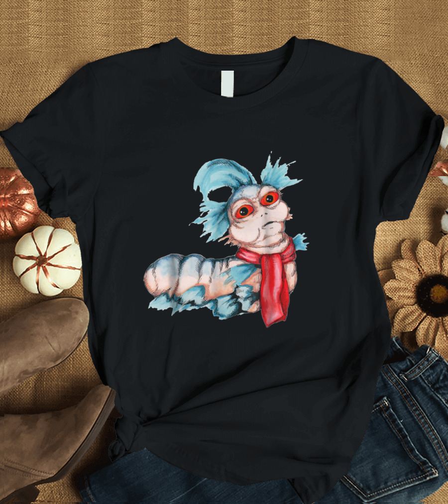 Labyrinth Movie Worm with Red Scarf and Blue Hair T-Shirt