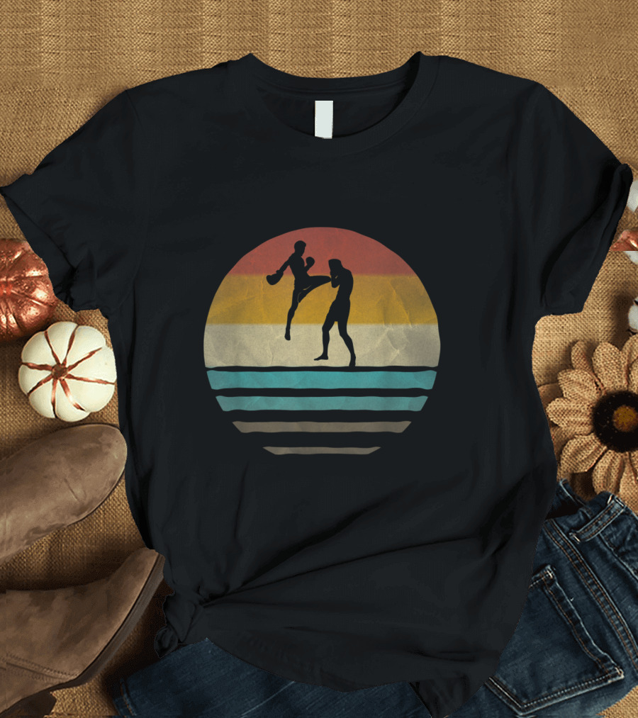 Muay Thai Vintage 70s Retro Silhouette Stripes T-Shirt