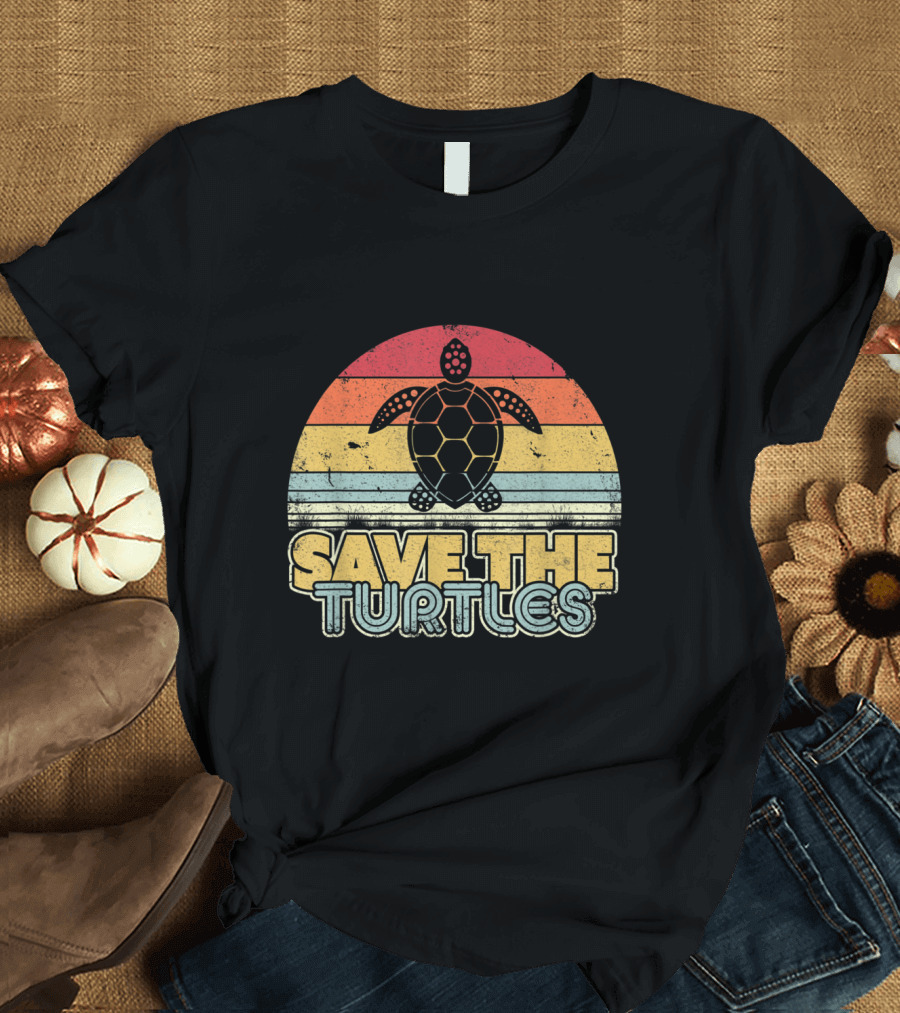 Save The Turtles Retro Style Turtle T-Shirt