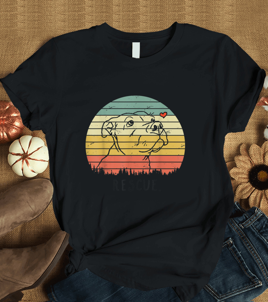 Rescue Dog Pitbull Drawing Retro Style Heart Silhouette Rescue Mom Adopt Don't Shop T-Shirt