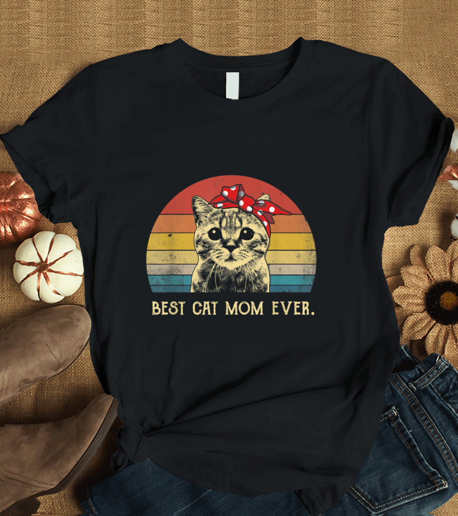 Vintage Best Cat Mom Ever Rainbow Striped Mother's Day Gifts T-Shirt