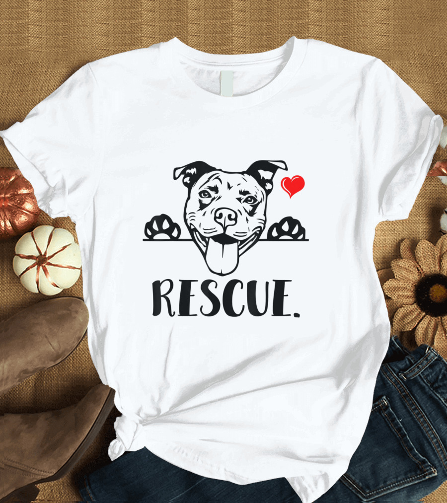 Rescue Pitbull Lovers Owners with Heart and Paw Prints T-Shirt