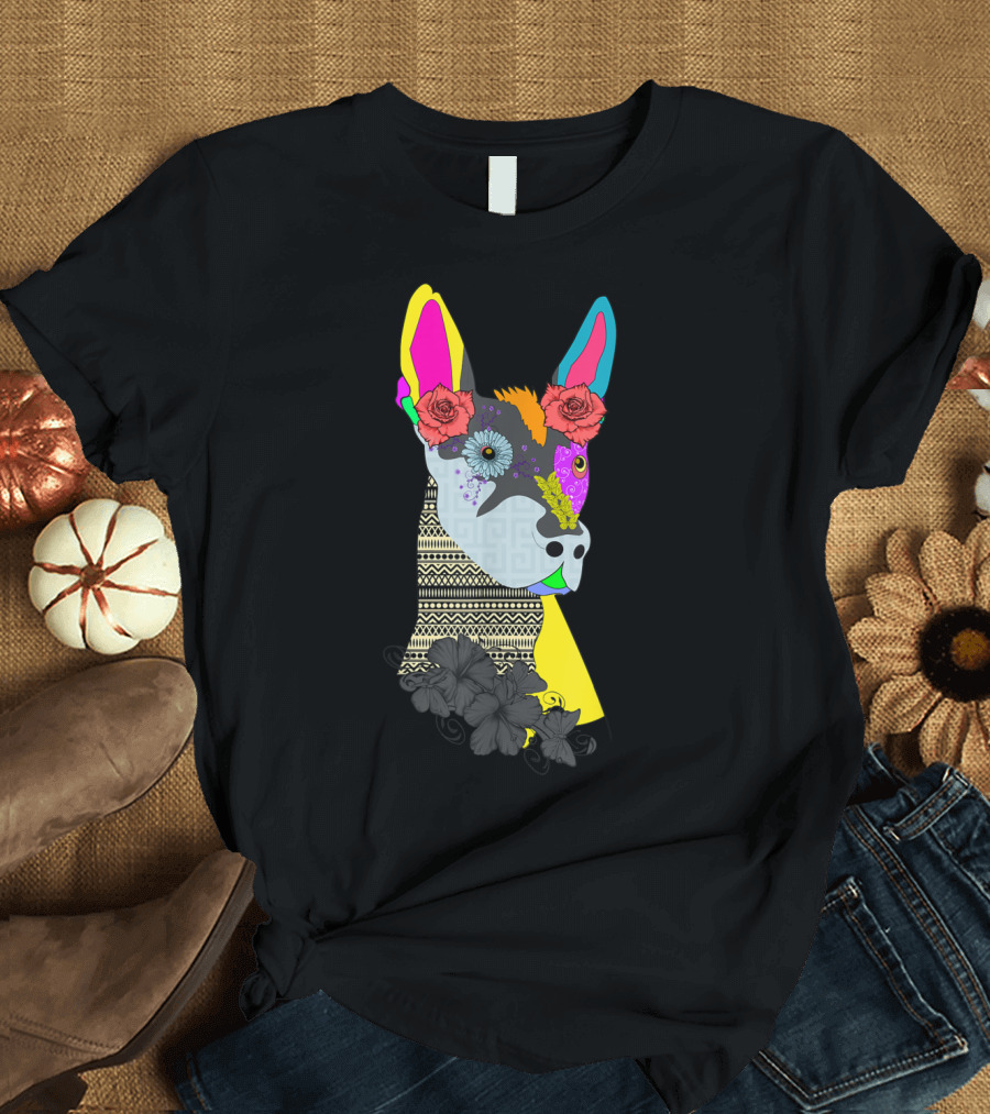 Bald is Beautiful Xolito Mexican Hairless Dog Colorful Floral T-Shirt